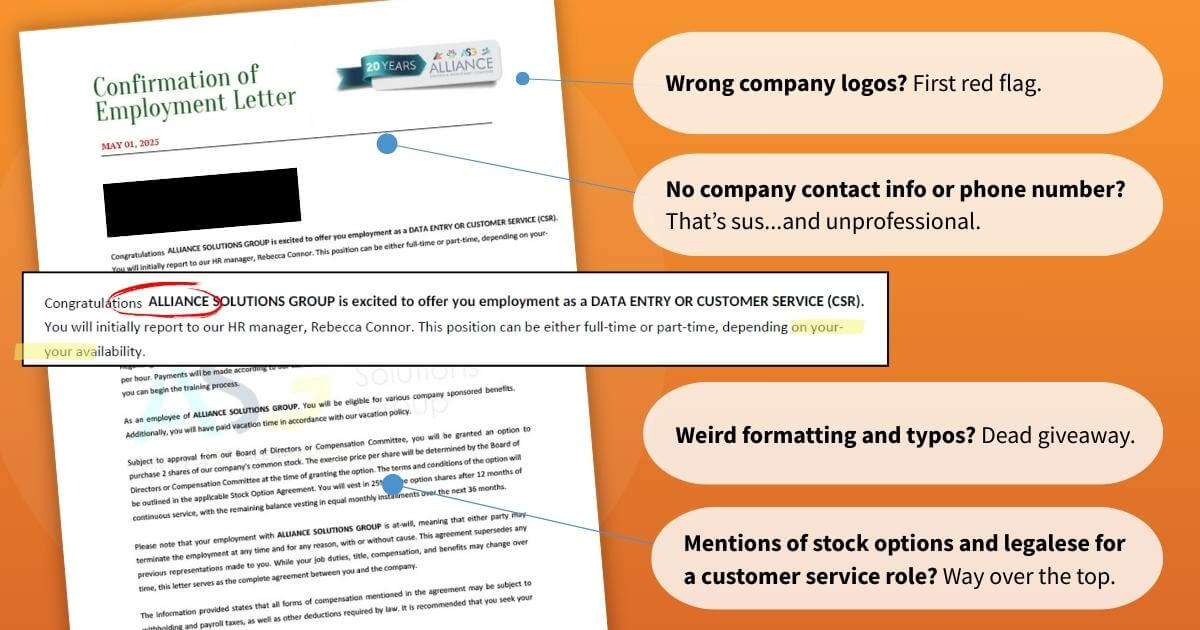 employment offer scam example